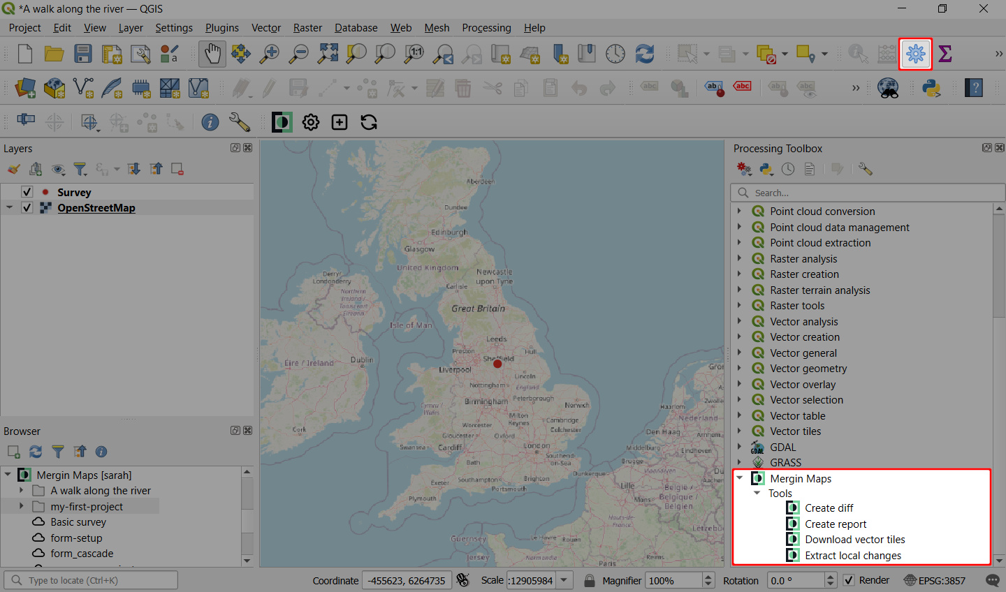 Mergin Maps tools in QGIS processing toolbox