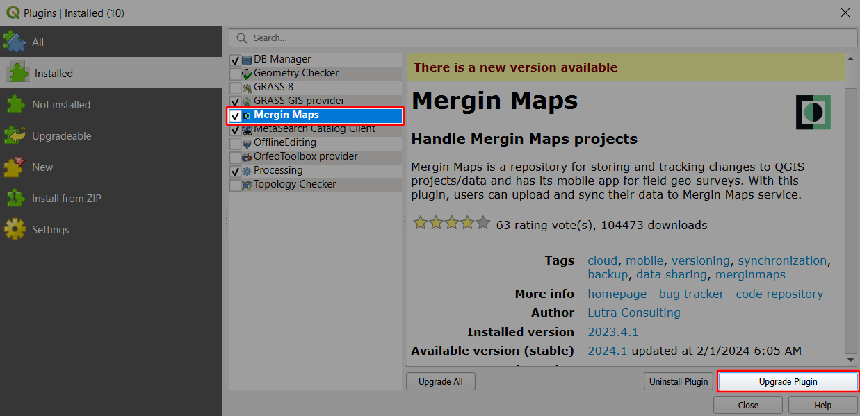 Upgrade Mergin Maps QGIS plugin